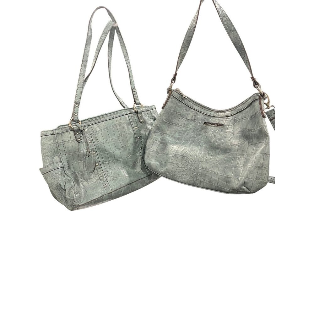 Two Relic Crocodile Embossed Handbags - Blue Gray Faux Leather With Brown Interi